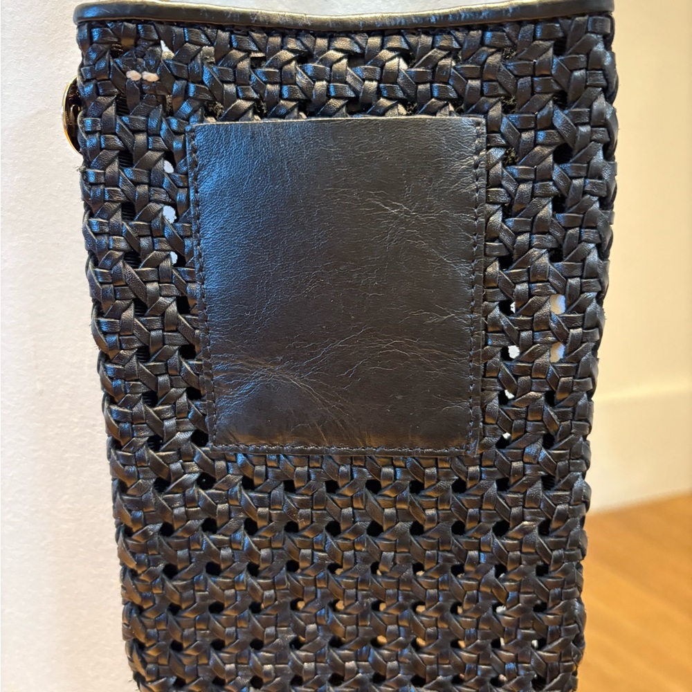 Clare V Black Woven Leather Poche Bag